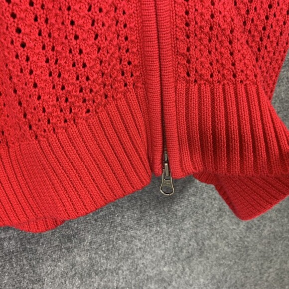 Red Open knit Zip Front Cardigan Sweater Women XL Long Sleeve Cotton No Brand - Picture 3 of 9